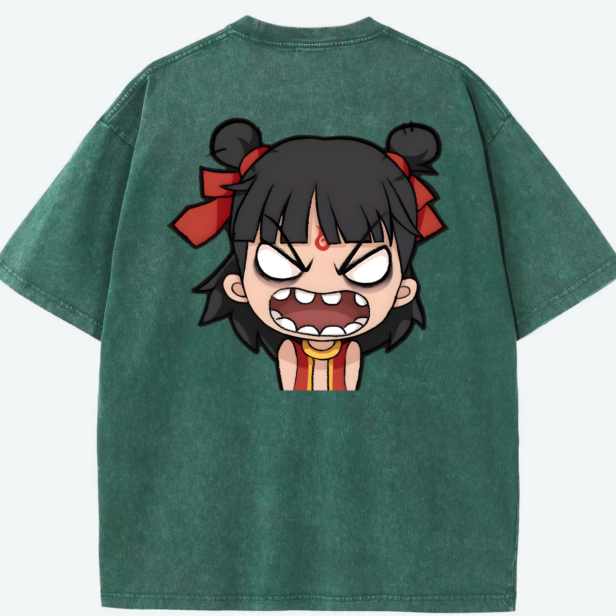 （画像用） Ne Zha 2 ナタ 魔童の大暴れ 綿100% ヴィンテージ風 半袖Tシャツ（背面プリント）